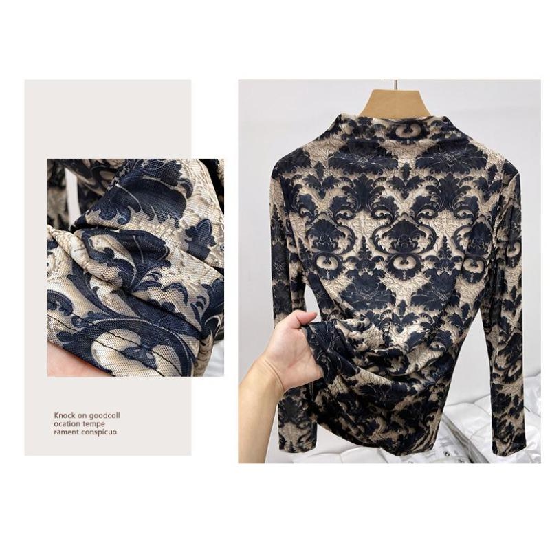 Noble and Sophisticated Trendy and Fashionable Long Sleeved Top with Mesh as the Base Layer