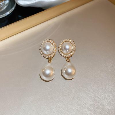 Korean Imitation Pearl Dangle Earrings for Women Vintage Elegant Gold Color Temperament Earrings Wedding Jewelry Party Gifts