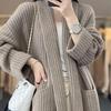 Warmer Weicher Damen Übergrößen Cardigan Pullover Winter Herbst Gestrickt Langarm Locker Dick Offener Stich Elastisches Revers Taschen