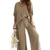Set Top e Pantaloni da Donna 2 Pezzi Vita Alta Tinta Unita Gamba Larga Pieghettati Pantaloni Scollo a V Manica a Pipistrello Maglietta Larga Outfit Casual da Lavoro Set Blusa e Pantaloni