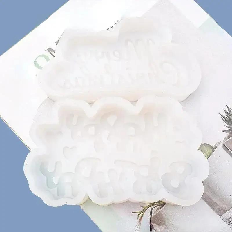 Diy Handmade Creative Shape Molds Happy Birthday Christmas Silicone Mold DIY Aromatherapy Candles Gypsum Cake Decor Baking Tools