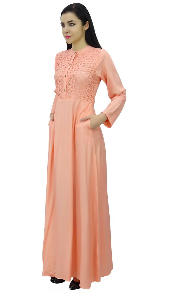 Bimba Women's Mandarin Collar Plain Jilbab Dress With Pockets Full Sleeve