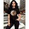European Size Women's Short Sleeve T-Shirt with Leopard-Spot Floral Print Round Neck Blouse -Suitable for Travel, Vacation & Everyday Outfits