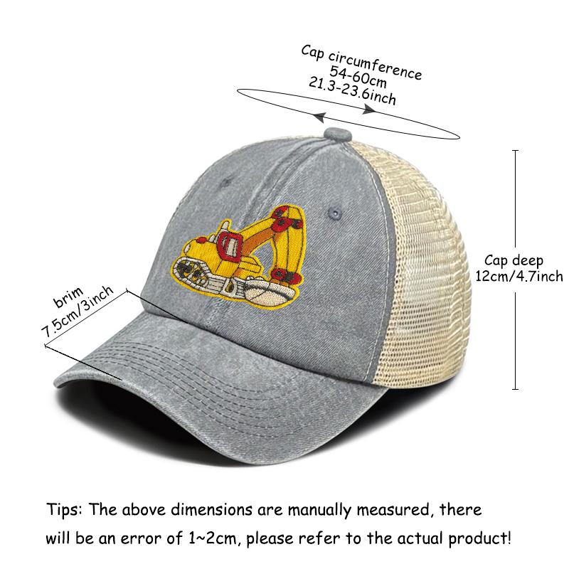 Cartoon Excavator Embroidery Mesh Cap Snapback Trucker Hat Caps For Man Washed Cotton Unisex Adjustable Mesh Cap