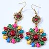 Boucles d'oreilles pendantes ethniques vintage Fleur de Soleil pour femmes Boho Strass colorés Acrylique Creux Rond Boucle d'oreille Bijoux féminins