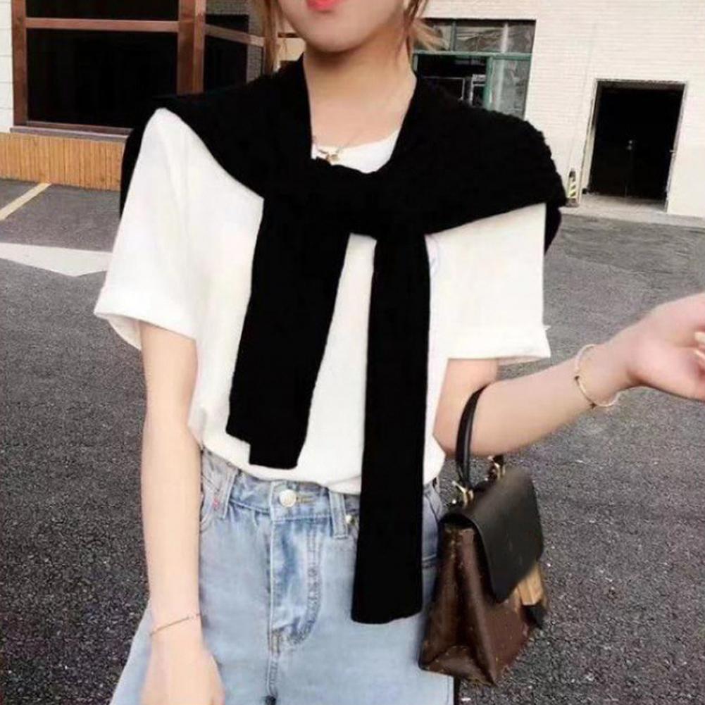Korean Knitted Shawl Wraps Hijab Air Conditioning Fake Collar Neck Guard Knit Thin Knotted Cape Shoulder Scarf For Women