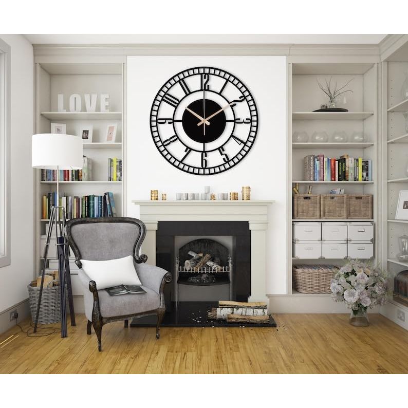 Metal Wall Clock for Living Room, Bedroom, Office, Hall | Antique Fancy Big Size Modern Wall Watch for Home Décor | Battery Operated Clock