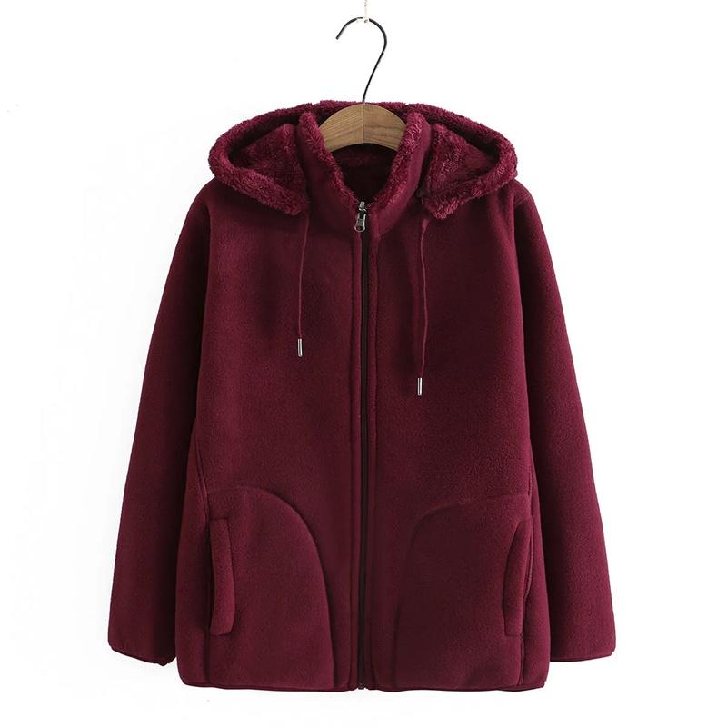 Autumn Winter Fleece Coat Women Thicken Warm Hoodies Sweaters Jackets Middle Age Zip-up Outerwear Casual