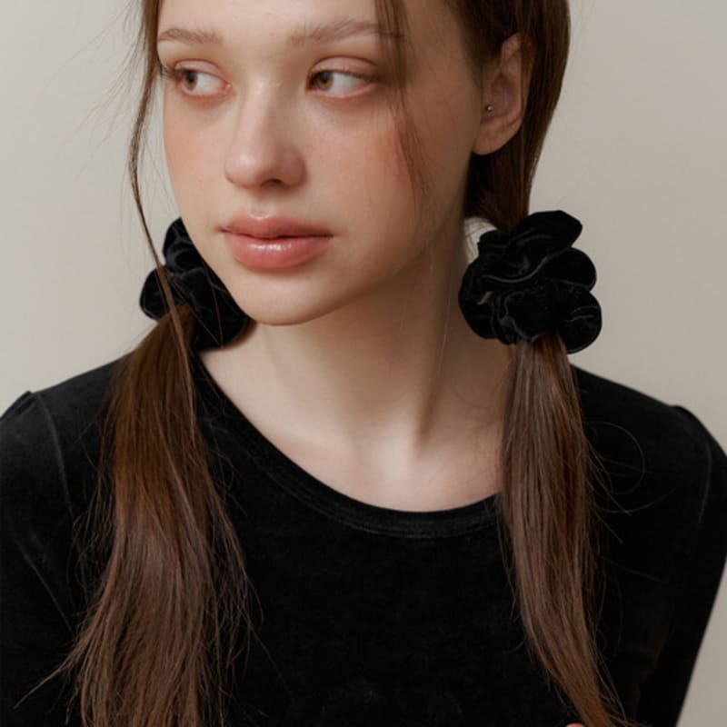 

КИНДАБЭБИ (1 + 1) черная мини-бархатная резинка (3color) mint + pink