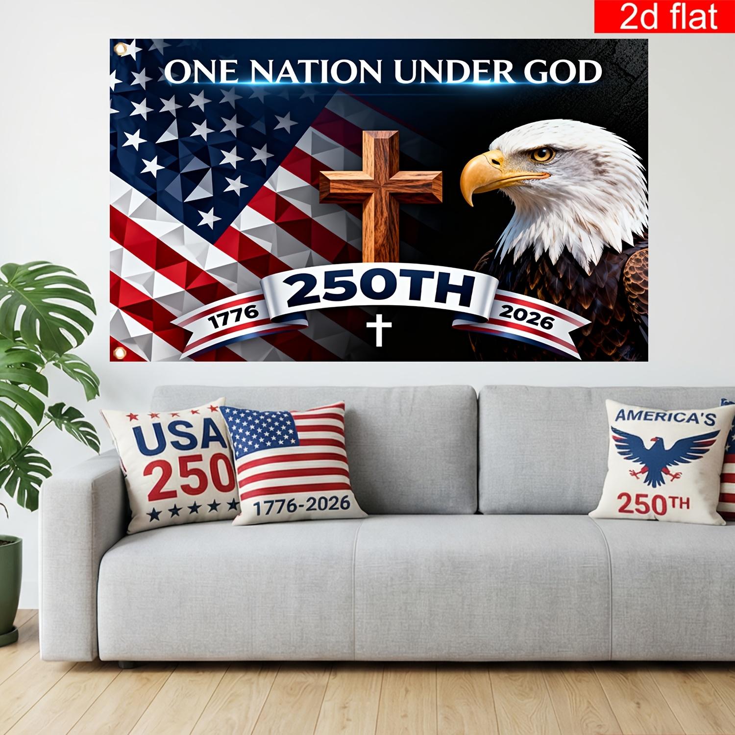 

1 One Nation Under God 250th Tapestry Single Sided 2D Print Fabric Wall Hanging For Living Room Bedroom Patriotic Faithful Gift 74x94cm(29x37in)