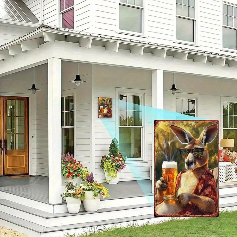 Cool Kangaroo With Beer Metal Sign 8x12 Inch, Funny 2D Flat Wall Art Decor for Home Garden Cottage Bathroom, Decorative Plaque