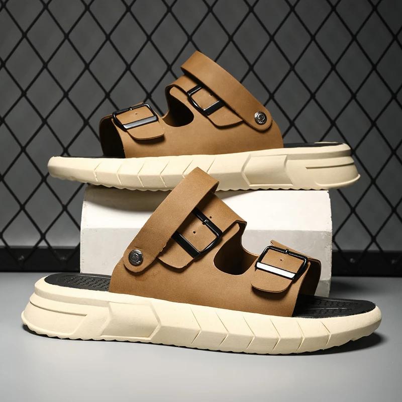 Fashion Men Summer Slippers Breathable Luxury Sandals Shoes Beach Classics Leather Mens Slippers Outdoor Flip Flop Indoor Slides Man
