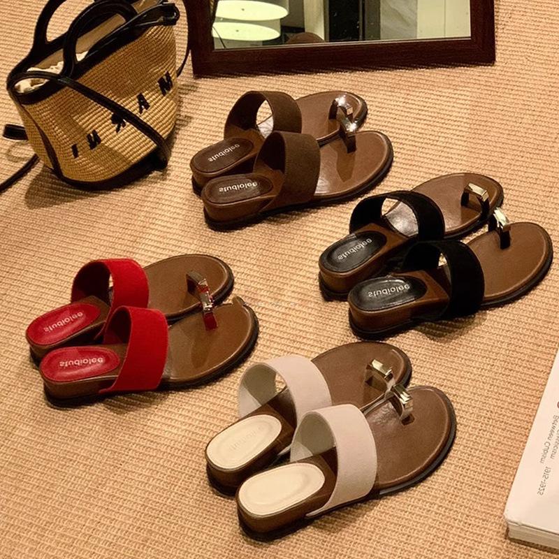 Grape mother summer new models increased by 4cm~ one word with outer wear cover toe herringbone flat bottom toe cool slippers female summer