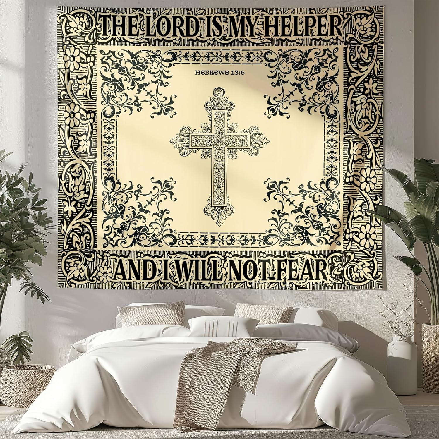 NIPINUS Christian Wall Tapestry with Bible Verses - Joshua1:9,Large tapestry wall hanging,Green Retro Motivational Flags Tapestry for Bedroom, Dorm, Hebrews 13:6