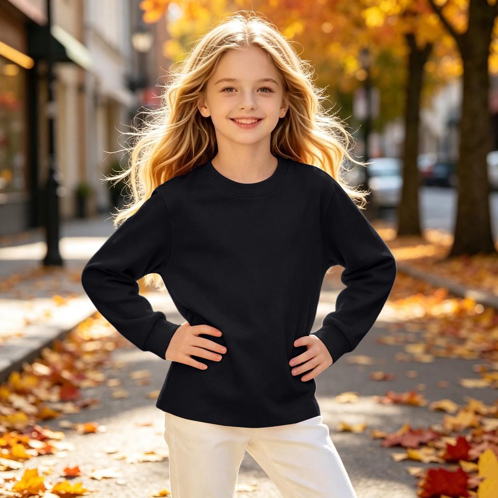 Boys and Girls Long Sleeve Neck T-Shirt, Color, Casual and Comfortable