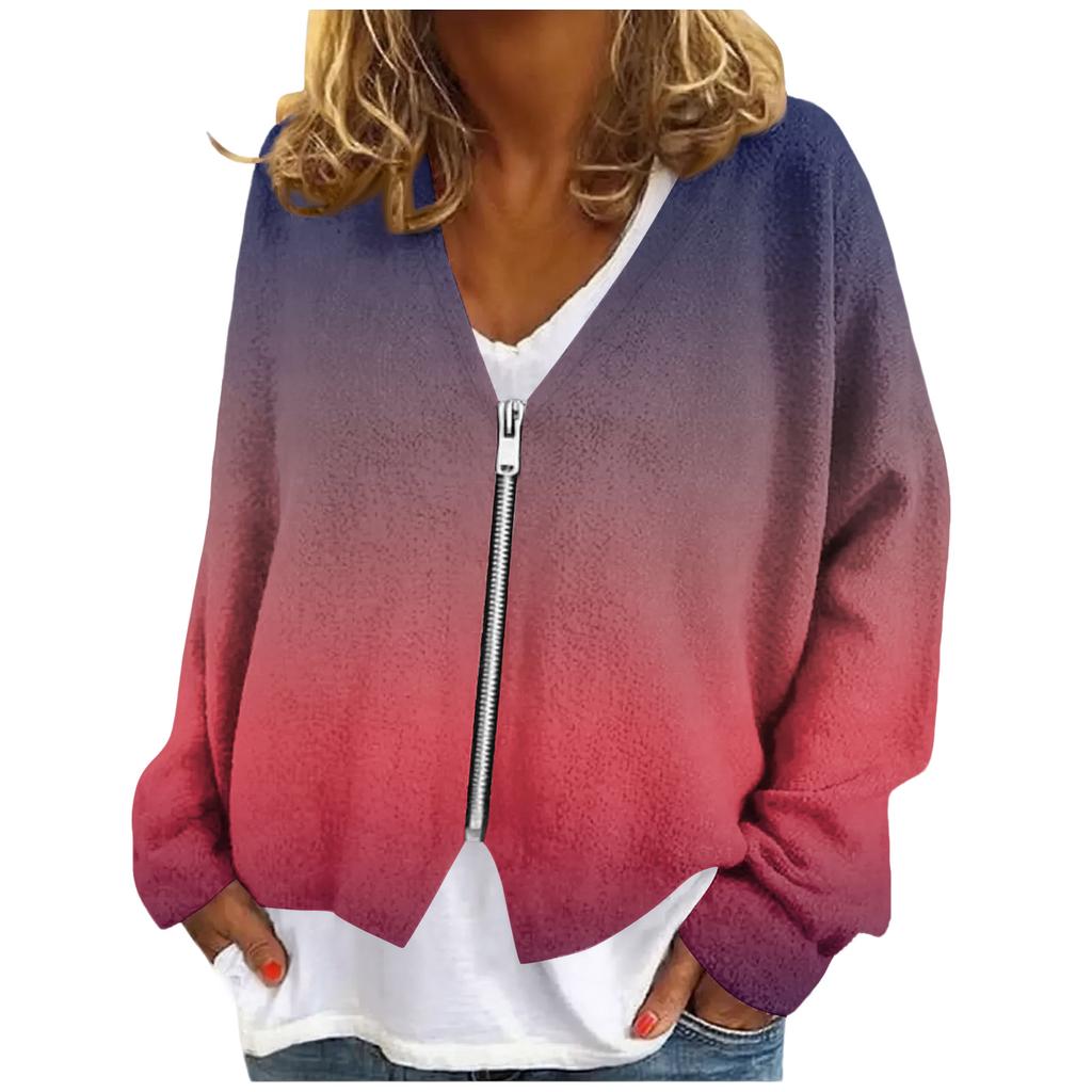 Womens Zip Up Sweaters Sweatshirts Long Sleeve Oversized Jackets Soft Casual Loose Tunic Tops