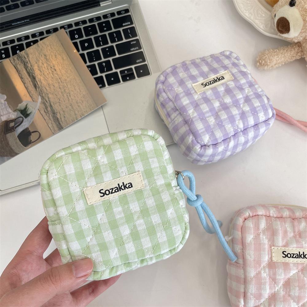 3922 Gesteppte Baumwolle Kariert Mehrzweck Mini-Tasche