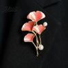 Enamel Brooch Pin Finish Imitation Pearls Ginkgo Leaf Design Zinc