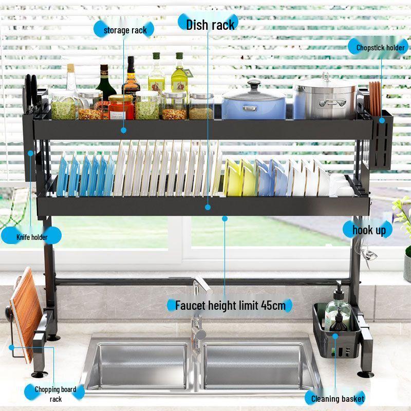 Multi-Functional Kitchen Sink Organizer and Dustproof Dish Rack