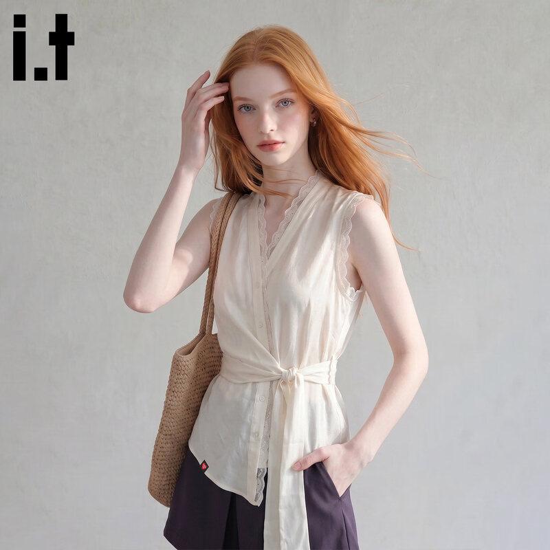 CHOCOOLATEit Women's French Lace Sleeveless V-Neck Blouse