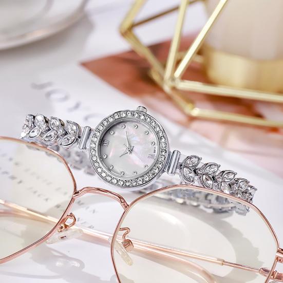 Ladies Rhinestone Bracelet Watch Luxury Quartz Watch Round Dial Elegant Wristwatch for Work Party Date