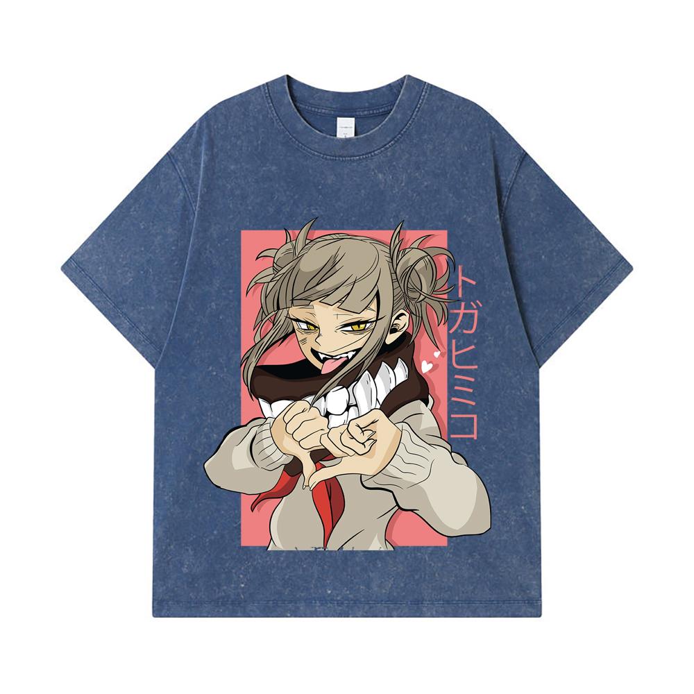 

275 GSM Washed T-shirts 100% Cotton My Hero Academia V19 Toga Print Unisex Heavy Cotton T Shirt 2XL королівський синій колір