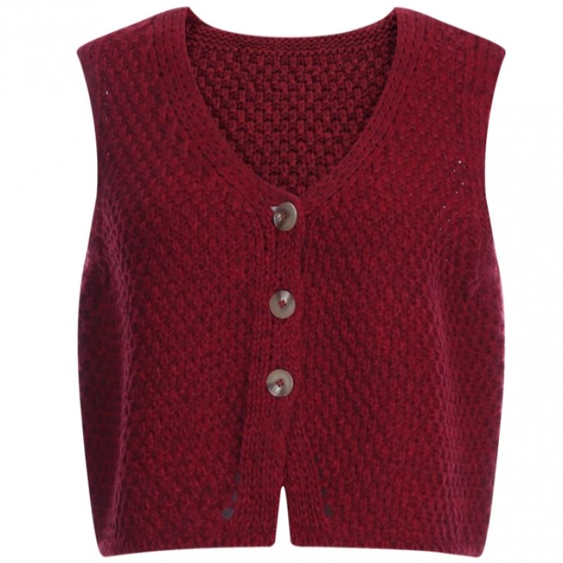 Shop   Women S Crop Button Stretch Knit veSt 6 Color Khaki Bom wvS 20784   
