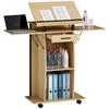 Rollendes Podium, Rednerpult mit klappbaren Seitenflügeln, Laptoptisch mit Schublade und Regalen, Eichenoptik