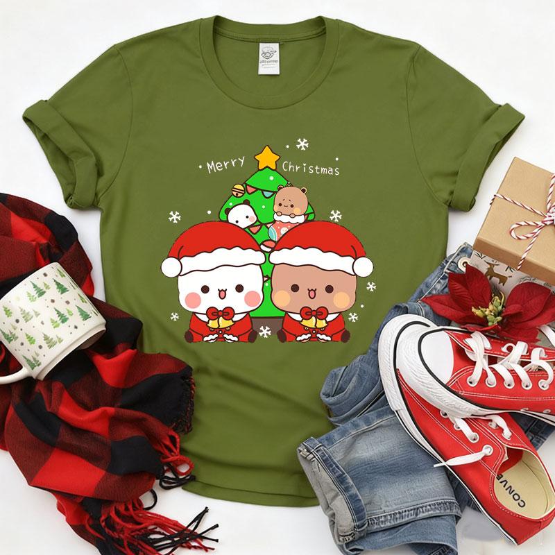 Merry Christmas Cute Funny Bubu Dudu Cartoon Emoticon Graphics Tshirt Ulzzang Men Woman Cotton Tees Trendy Holiday Party Shirt