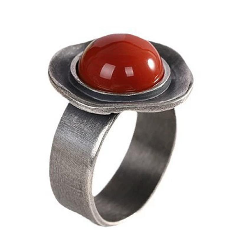 XIYANIK Ethnic Style Thai Silver Southern Red Adjustable Rings For Men Women Retro Fashion New Jewelry Gift Party Anillos