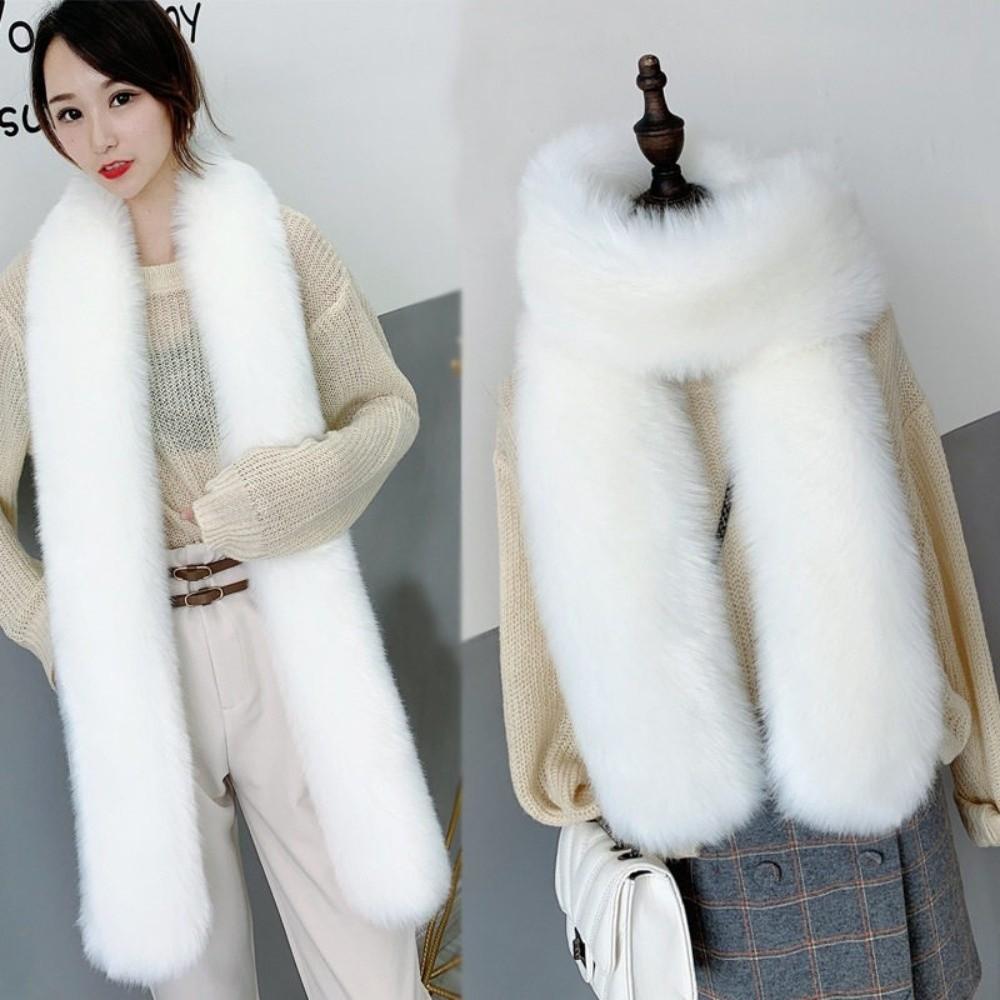 Elegant Plush Neck Warmer Solid Color Fluffy Long Scarf Ladies Imitation Mink Fur Scarf Party