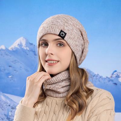Winter Hat Scarf Set for Women Outdoor Cold Proof Warm Knitted Hat with Velvet Ear Protection Sleeve Woolen Hat