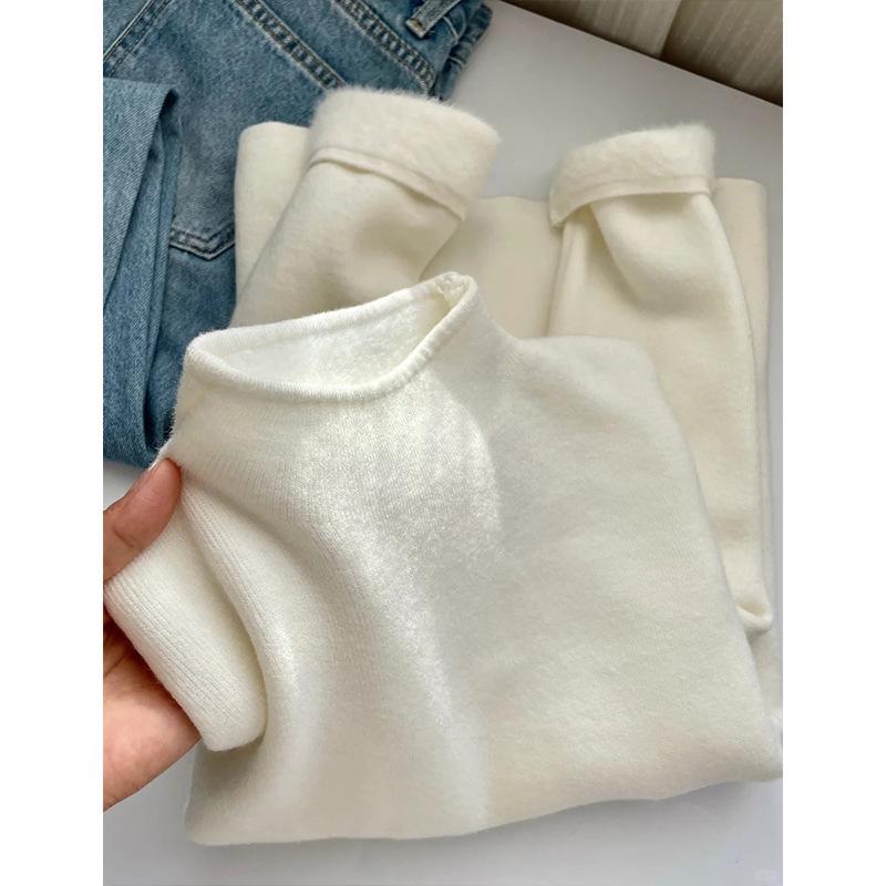 Women's Dopamine High Neck Fleece Sweater - 2025 Spring Collection, Warm & Thick Knitted Base Layer Top