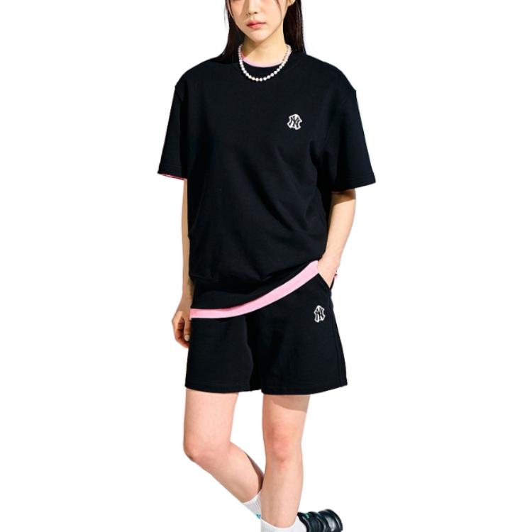 MLB Solid Color Round Neck Pullover Short Sleeve T-Shirt Unisex Tops Black 3AMTB0531-50BKS