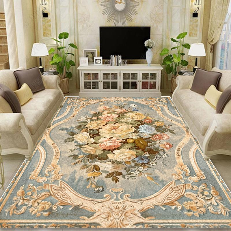 European Style Retro Decoration Carpets Living Room Flower Pattern Rugs Hall Sofa Area Rug Mat Bedroom Cloakroom Anti-Slip Floor