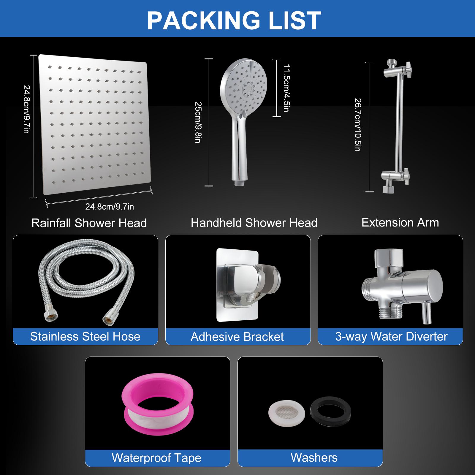 

2-в-1 душевая кабина для ванной комнаты с высоким давлением, тропическим душем с удлинителем, ручным душем с настенным кронштейном для шланга