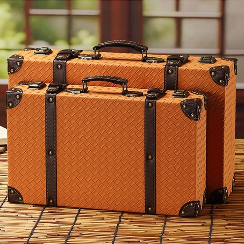 Vintage Europäischer Stil Leder und Holz Aufbewahrungsbox Tragbar Haushaltsgegenstände Organizer Für Heim Büro Dekoration