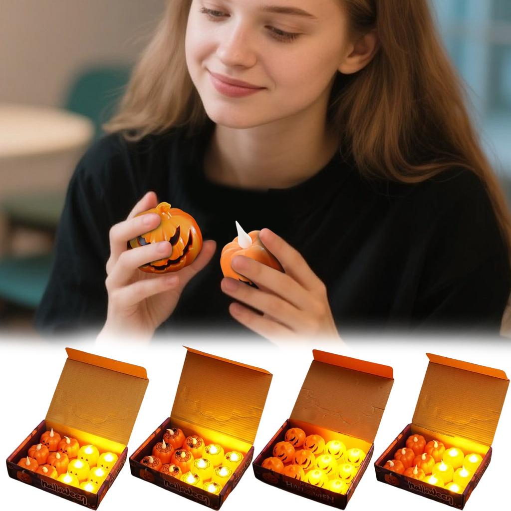 Halloween Decorative Ornaments, Electronic Candles, Cute Pet Ornaments, Jack-o-lantern Festival Party Props, Festive Atmosphere 12pc