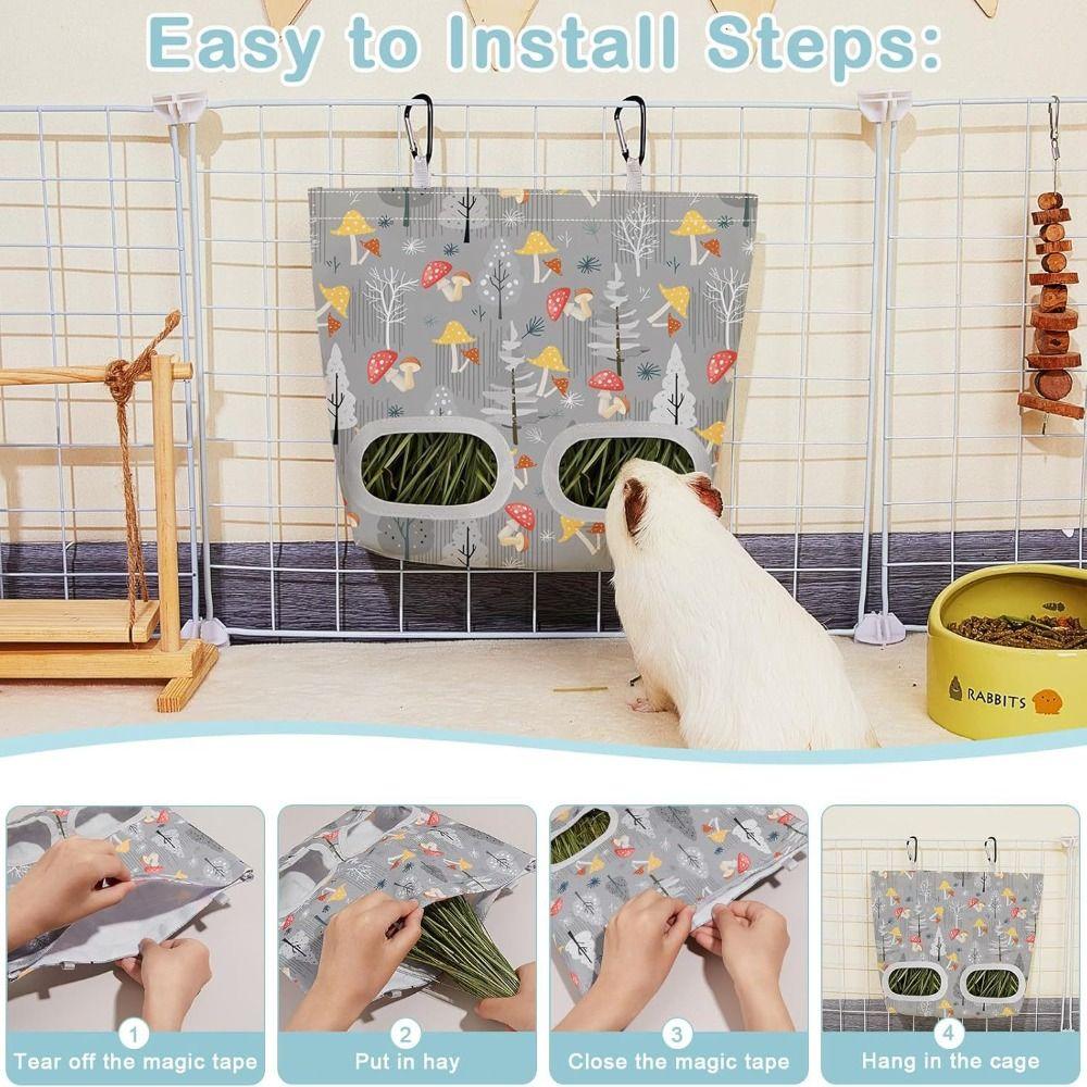 Dual Opening Guinea Pig Hay Feeder Hanging Hay Management Rabbits Hay Bag Chew-Proof Easy Clean Storage Dispenser Hamster