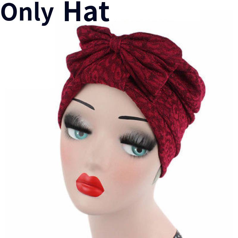 

Women Cotton Hats Big Bowknot Hat Beanie Turban Head Wrap Cap Gifts Fashion червоний