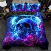 3PCS Fantasy Blue Skull 3D Digital Visual Printed Quilt Cover Set Duvet Cover No Filling Cool King Queen Size For Bedroom Decor