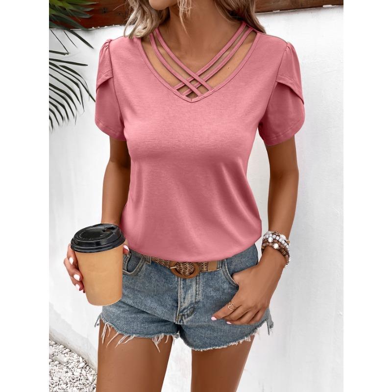 Women's T-shirt Summer Sexy Deep V-Neck Short Sleeve Top