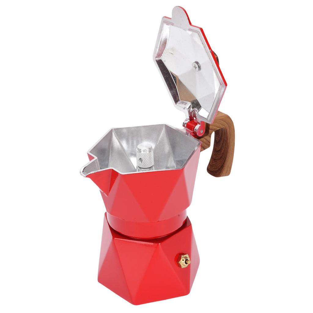 Italian Coffee Maker Aluminum Dual Valve 2 Cup 3D Stovetop Coffee Maker Pot for Cuban Cafe Brewing Home Camping Red