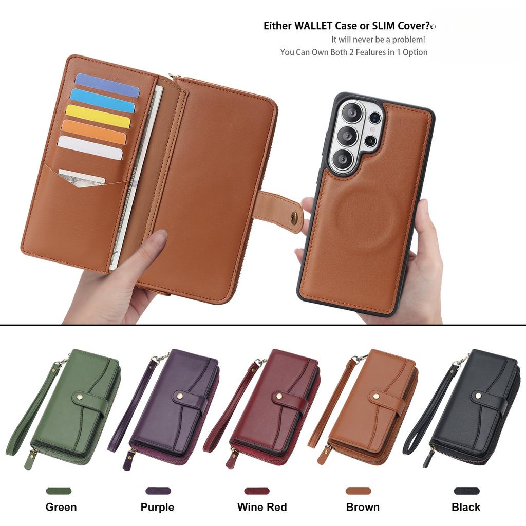 2 in 1 Detachable Flip Multi-card Wallet Leather Case for Samsung S26 Ultra S25 S24 Plus Shockproof For Magsafe Strap RFID Cover