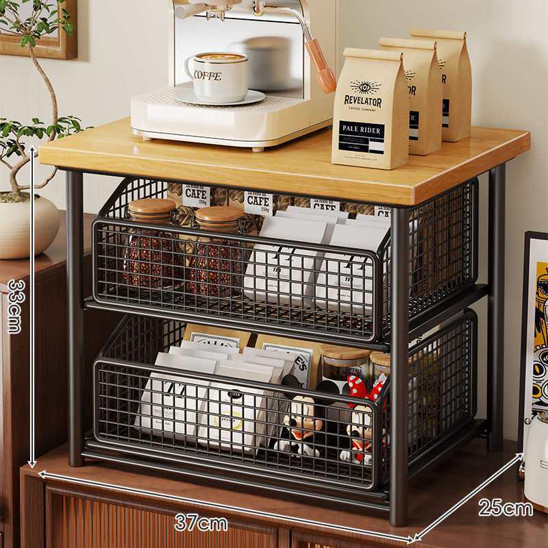 Drawer-Style Coffee Machine & Tea Bag Storage Rack for Countertops