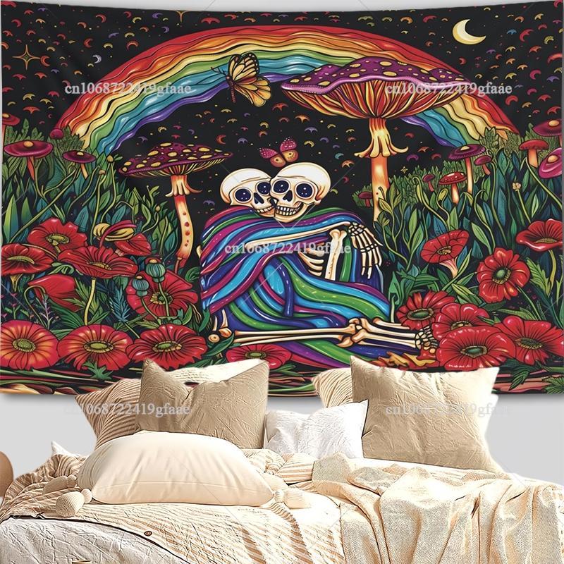 Гобелен «Гриб-череп» Гобелен «Влюбленные-скелеты» Гобелен «Лунное Садовое Галактическое» Готический Гобелен для Настенного Декора Спальни Дома 95X73CM