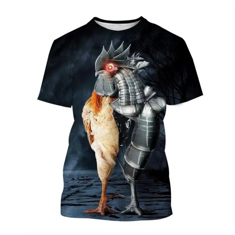 New Hot Sale Chicken 3D Printing Men's Short Sleeved T-shirt Casual Fashion Animal Harajuku Style Printed Street Top