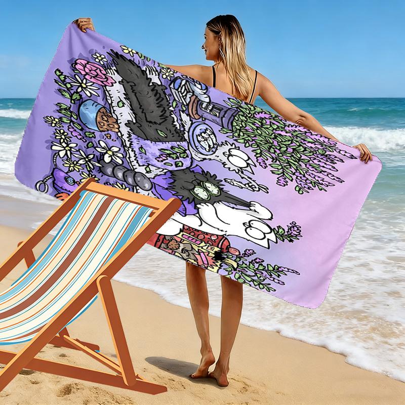 Simon's Cat Aufdruck Strandtuch, Großes Weiches Schnelltrocknendes Handtuch für Strand Camping Schwimmen