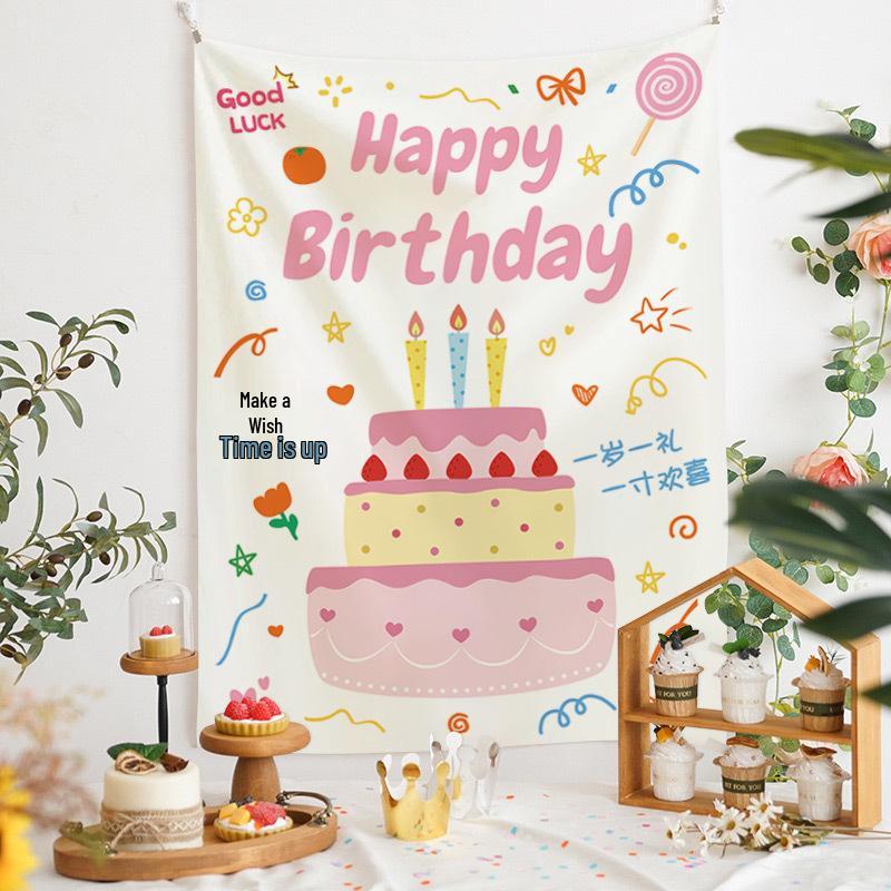 Newins Birthday Cake Velvet Wall Hanging for Dorm or Bedroom
