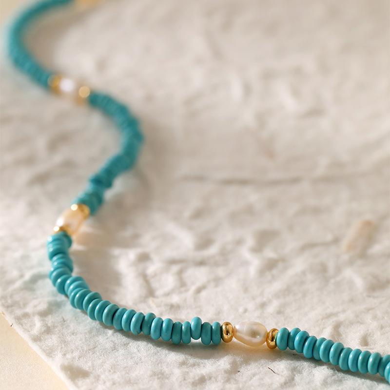 Turquoise Seed Bead Freshwater Pearl Adjustable Choker Necklace